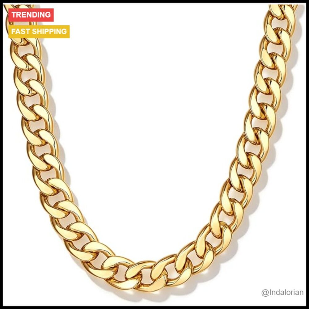 Chunky Cuban Link Chain 14K Gold Plated Stainless Steel Choker Necklace